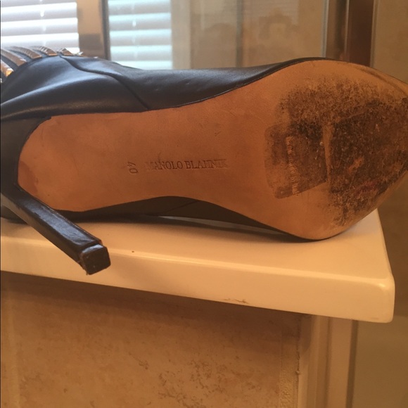 Manolo Blahnik Studded Black Leather Boots - Picture 6 of 7